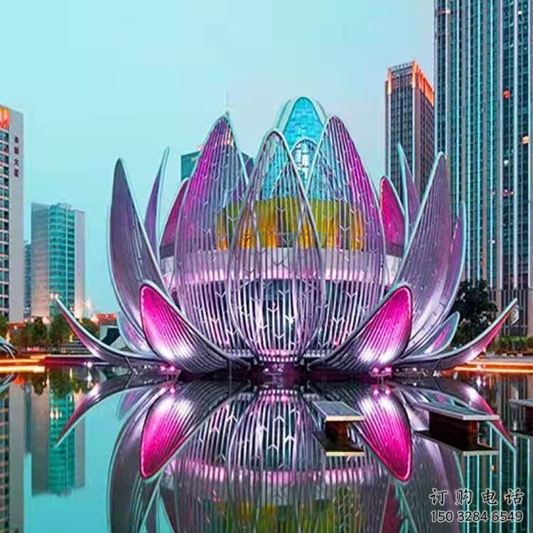 鏤空蓮花雕塑特供，酒店擺件，美陳燈光蓮花雕塑訂做