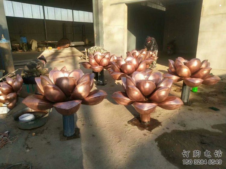 銅水蓮花雕塑鑄造訂做，景觀概念，大型水蓮花銅雕塑