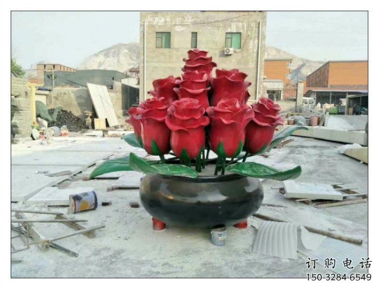 玫瑰花雕塑定做廠家，村標(biāo)概念，廣場(chǎng)不銹鋼玫瑰花雕塑