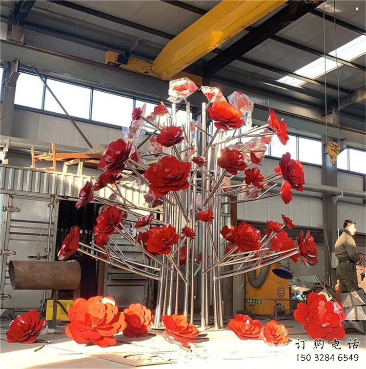 玫瑰花雕塑供應，街景小品，鍛鋼不銹鋼玫瑰花雕塑優(yōu)價