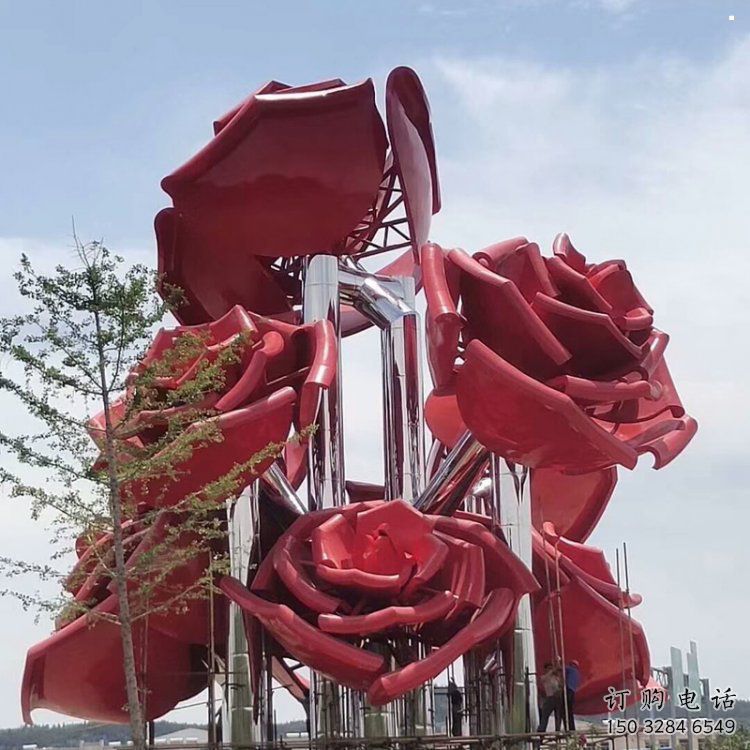 玫瑰花雕塑展品，標(biāo)識雕塑，不銹鋼玫瑰花雕塑選用