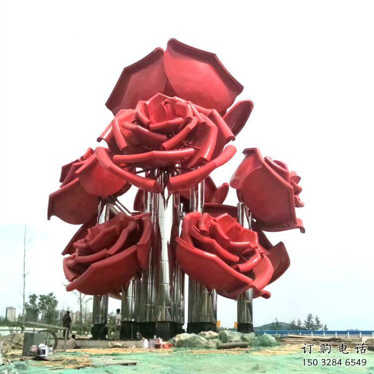 玫瑰花雕塑指用，小區(qū)擺件，不銹鋼玫瑰花雕塑制作