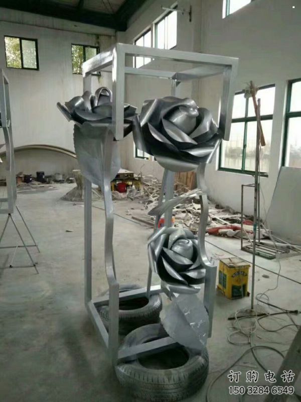 月季花雕塑制作，美陳雕塑，不銹鋼月季花雕塑定制廠家