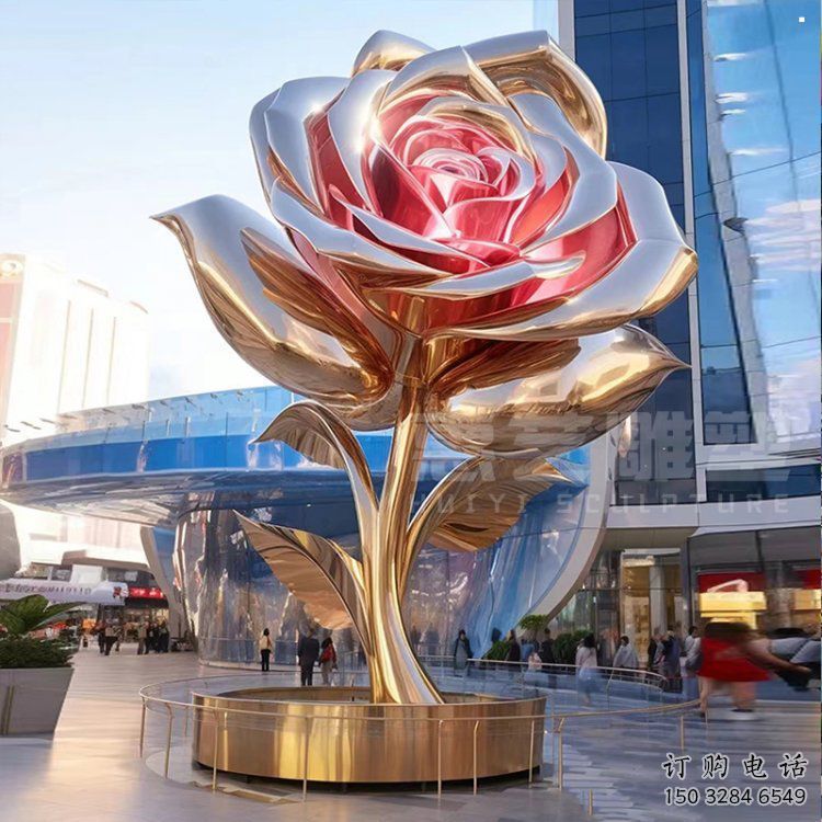 大型月季花雕塑廠家，街頭藝術(shù)，不銹鋼月季花雕塑通用