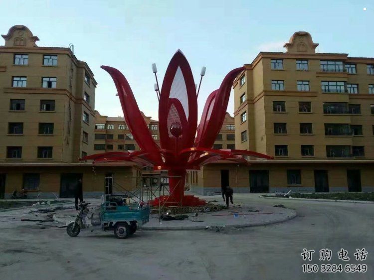 燈光花朵雕塑選用，美陳雕塑，燈光茶花雕塑廠家