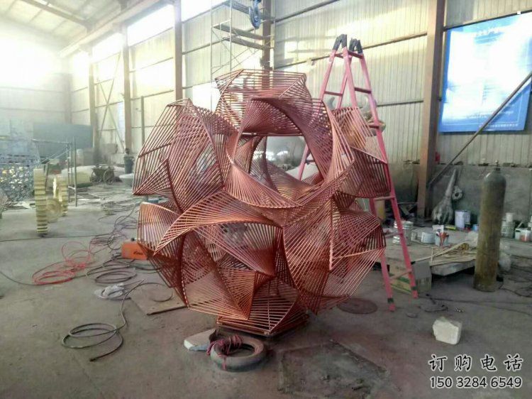 花球雕塑訂做，街景小品，不銹鋼花球雕塑制作廠家