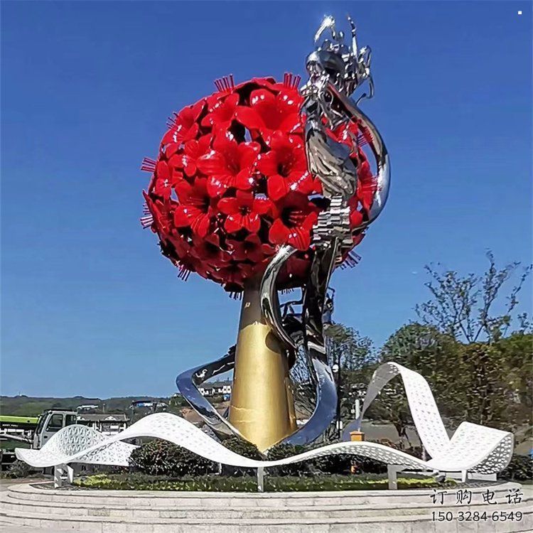 大型玫瑰花朵雕塑公司，花園小品，玫瑰花朵雕塑常用