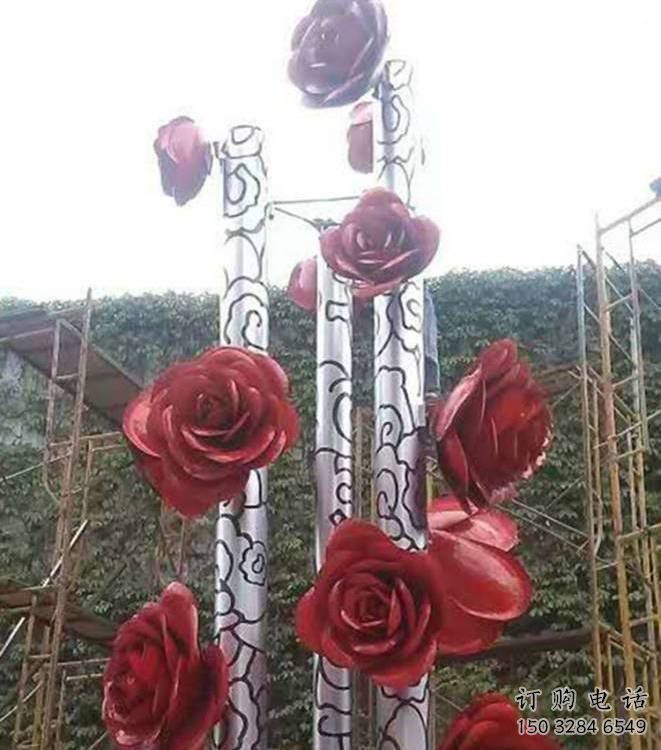玫瑰花朵雕塑定做，公園小品，烤漆玫瑰花朵雕塑廠家