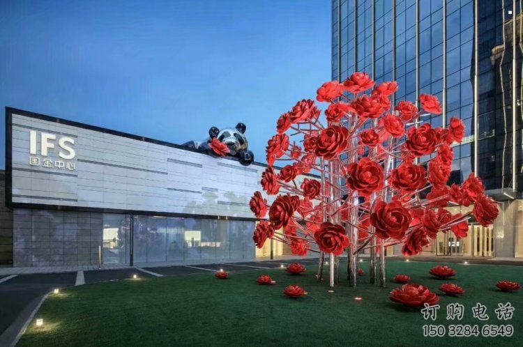 玫瑰花朵雕塑制作廠家，室外軟裝，景觀玫瑰花朵雕塑承接
