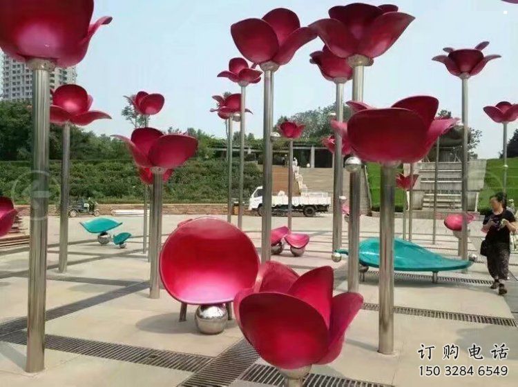 花朵雕塑定做，多彩藝術(shù)，郁金香花朵雕塑廠家選用