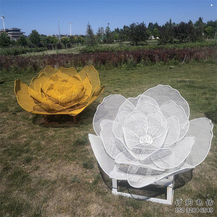 牡丹花雕塑提供，白鋼構(gòu)件，鏤空牡丹花雕塑生產(chǎn)廠家