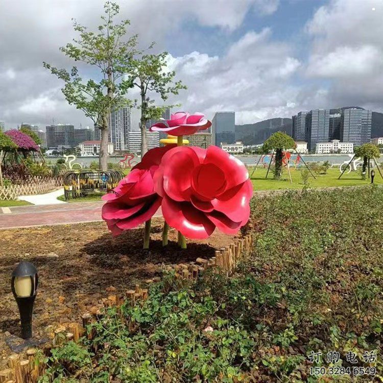 牡丹花雕塑，烤漆工藝，不銹鋼牡丹花雕塑廠家承接