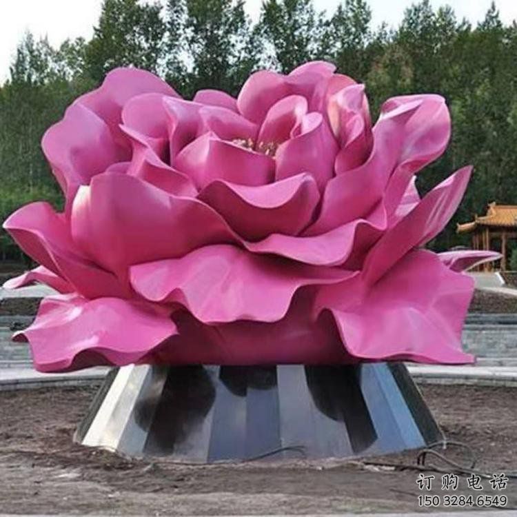 牡丹花雕塑廠家，廣場(chǎng)雕塑，不銹鋼牡丹花雕塑定制