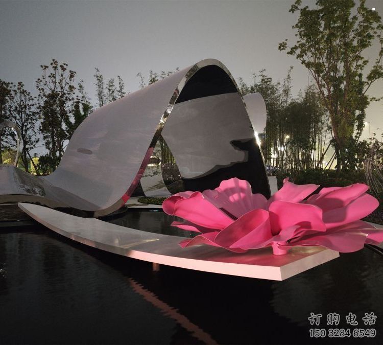 牡丹花雕塑工廠，街景小品，不銹鋼牡丹花雕塑廠常用