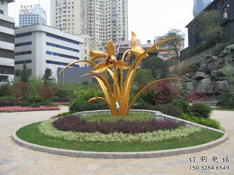 蘭花雕塑精選，露天雕塑，不銹鋼蘭花雕塑制作廠家