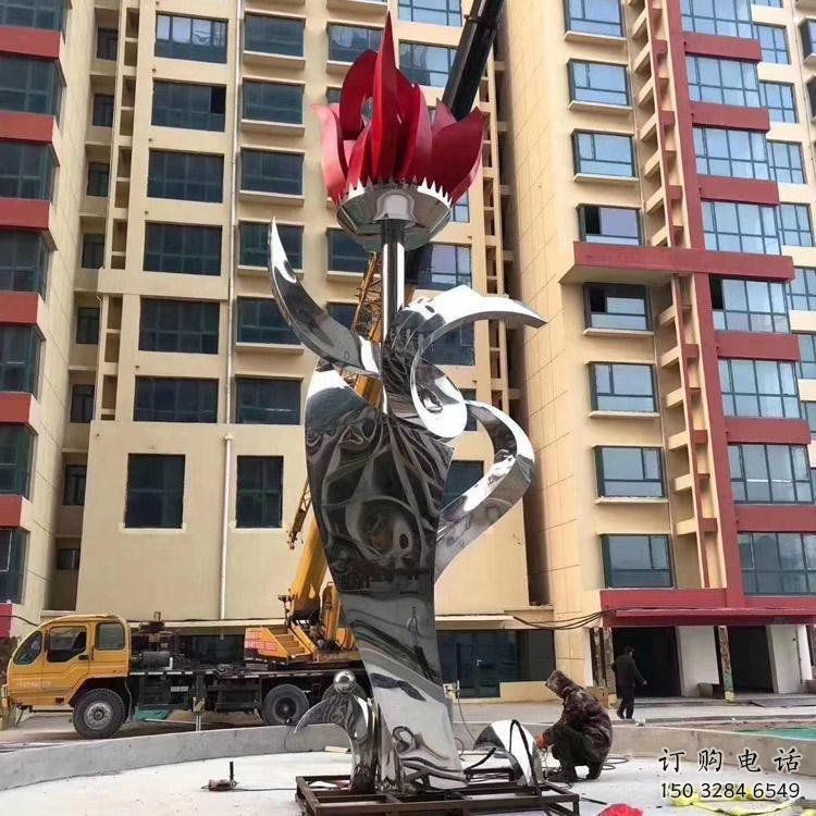 石榴花雕塑點(diǎn)擊，景觀雕塑，不銹鋼石榴花雕塑廠家