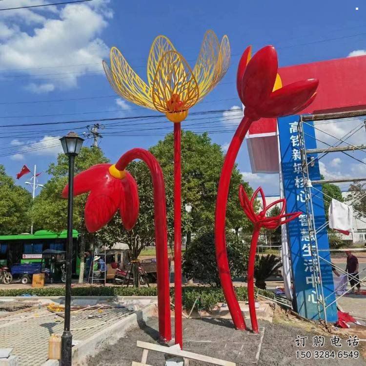 郁金香雕塑訂做，室外軟裝，不銹鋼郁金香雕塑廠