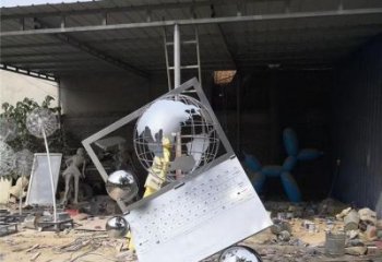 地球儀雕塑通用，街景小品，筆記本地球儀雕塑制造