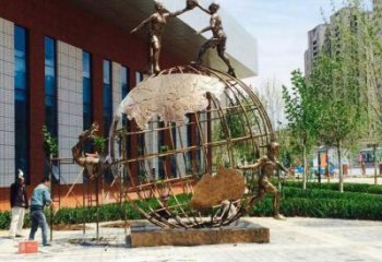地球儀雕塑訂做，校園雕塑，現(xiàn)代地球儀人物雕塑廠家