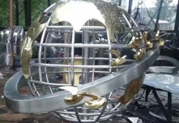 地球儀雕塑展品，彩鋼制作，鏡面地球儀雕塑廠家精品