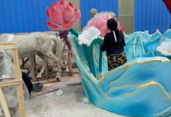 抽象荷花雕塑制造，公園雕塑，彩繪荷花雕塑展品