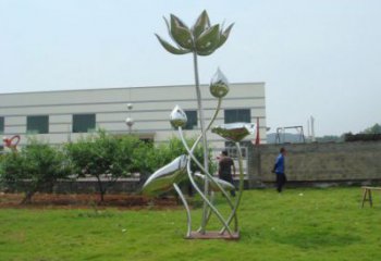 鏡面荷花雕塑，不銹鋼植物雕塑，景觀美陳擺件