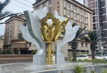 抽象荷花雕塑展品，小區(qū)雕塑，不銹鋼荷花雕塑制作廠家