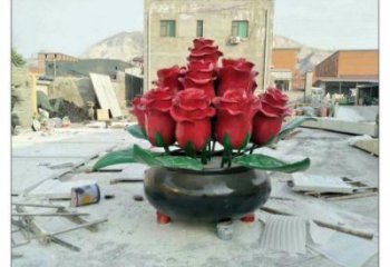 玫瑰花雕塑定做廠家，村標概念，廣場不銹鋼玫瑰花雕塑