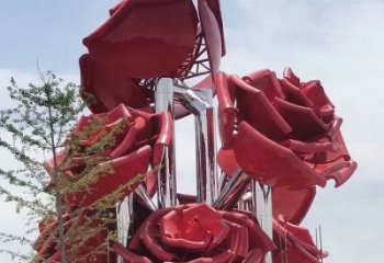 玫瑰花雕塑展品，標識雕塑，不銹鋼玫瑰花雕塑選用