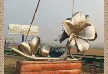 景觀喇叭花雕塑，仿真金屬花朵雕塑，美陳裝飾系列