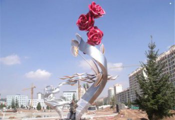 烤漆月季雕塑承接，美陳雕塑，月季花朵雕塑廠家