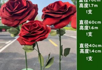 花朵月季雕塑廠家，圓雕體系，烤漆月季花朵雕塑供給