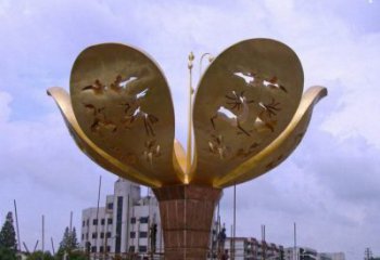 山茶花雕塑制作廠家，城市雕塑，不銹鋼山茶花雕塑