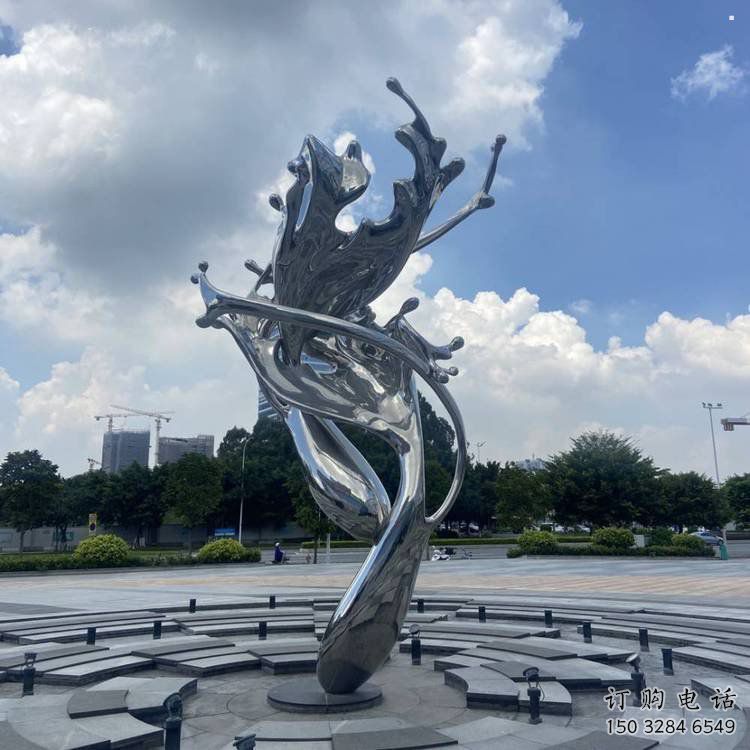 園林海浪雕塑，噴漆景觀雕塑，鏡面形式