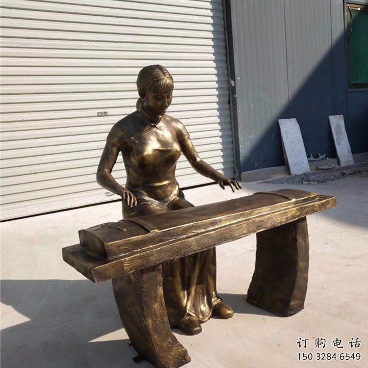彈古箏雕塑承接，景區(qū)案例，民俗人物雕塑承接