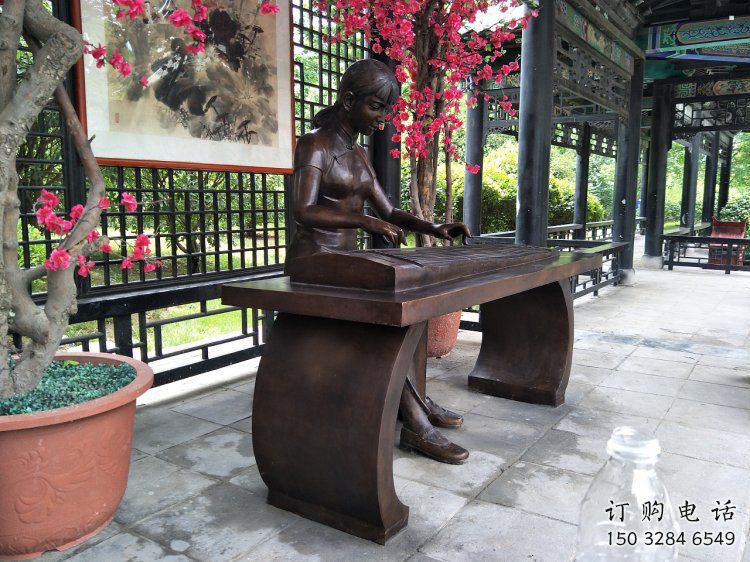 彈古箏雕塑供給，戶外雕塑，景觀民俗人物雕塑選用