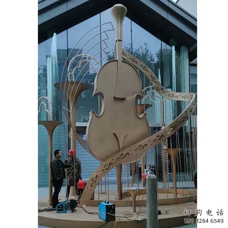 提琴雕塑定制，市標(biāo)雕塑，不銹鋼提琴雕塑