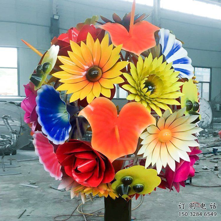 花球雕塑廠家，花園小品，烤漆不銹鋼花球雕塑優(yōu)選