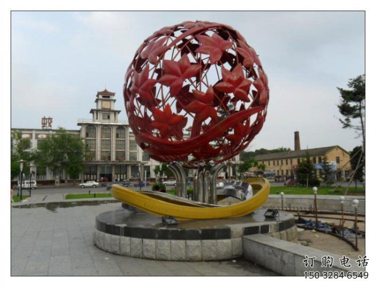 花紋球雕塑承接，街道標(biāo)識(shí)，不銹鋼花紋球雕塑供應(yīng)