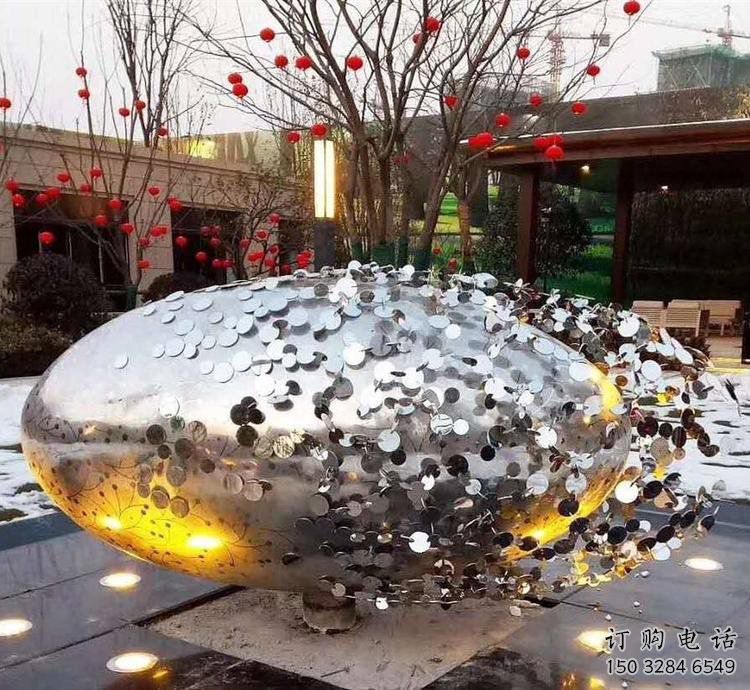 花紋球雕塑精選，陸地擺件，不銹鋼花紋球雕塑展品