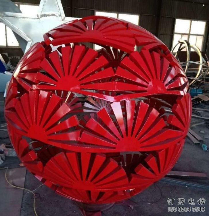 花紋球雕塑觀賞型，景區(qū)雕塑，不銹鋼花紋球雕塑指用