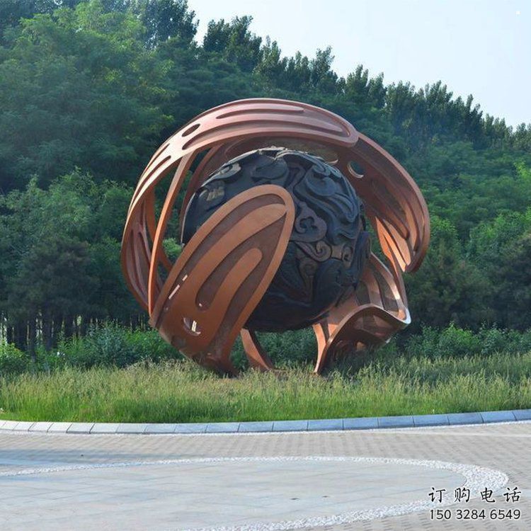 鏤空球雕塑廠家，小區(qū)擺件，烤漆異形鏤空球雕塑服務(wù)商