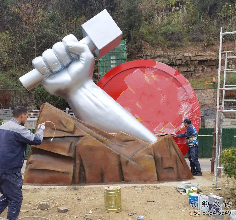 拳頭雕塑預(yù)定，白鋼構(gòu)件，不銹鋼拳頭雕塑選定