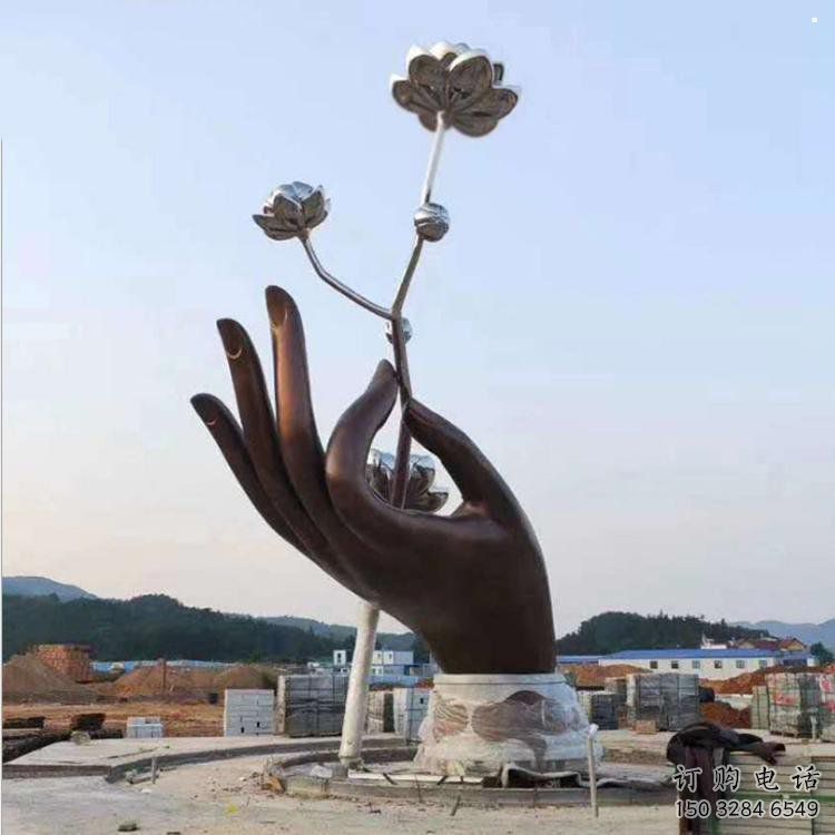手拈花雕塑精選，室外軟裝，不銹鋼手拈花雕塑廠家