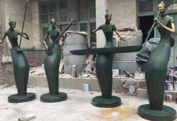 彈古箏雕塑供求，村標(biāo)概念，民俗人物雕塑制作承接