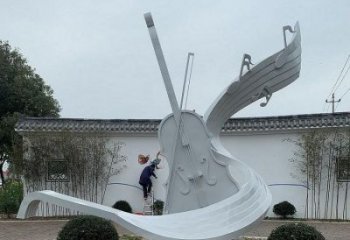 小提琴雕塑訂做，室外軟裝，不銹鋼小提琴雕塑供應