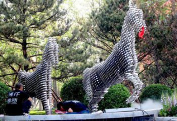 方塊馬雕塑定制，露天雕塑，不銹鋼方塊馬雕塑展品