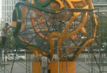鏤空球雕塑定制，街頭雕塑，烤漆鏤空球雕塑制作