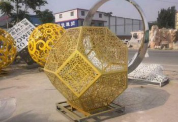棱面球雕塑訂做，街道標(biāo)識(shí)，金屬鏤空棱面球雕塑定做