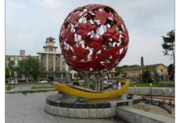 花紋球雕塑承接，街道標識，不銹鋼花紋球雕塑供應